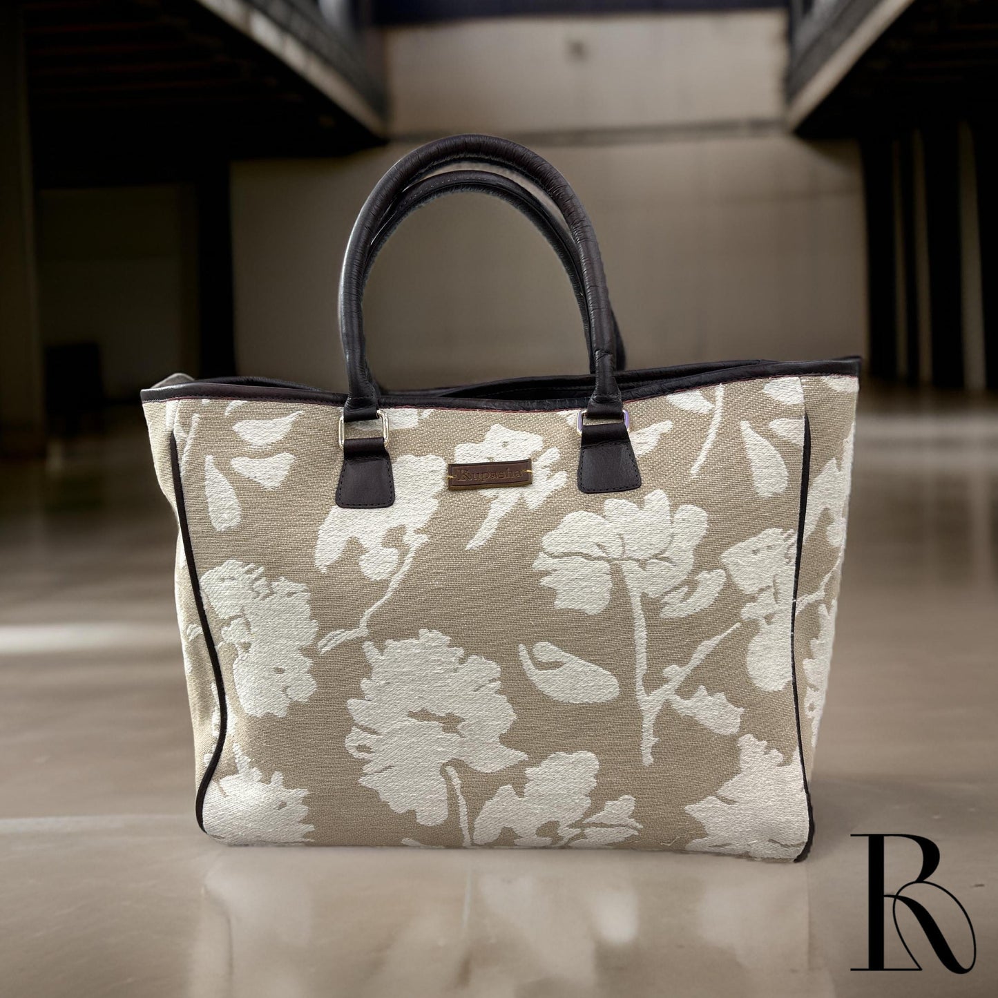 Beige Floral Tote